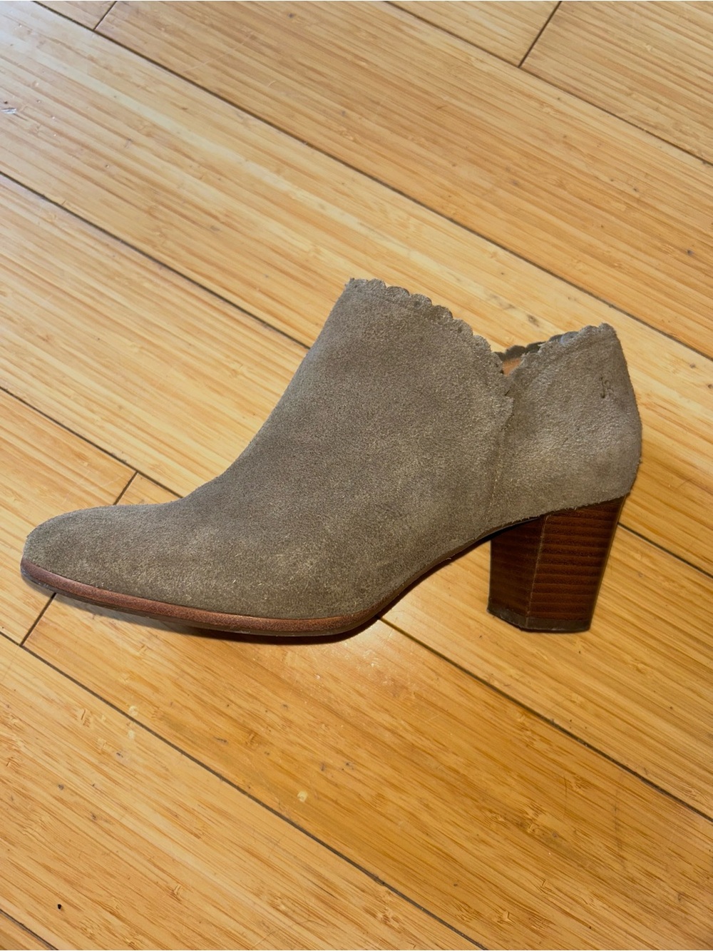 Women’s Suede Scalloped Taupe Ankle Bootie by Jack Rogers